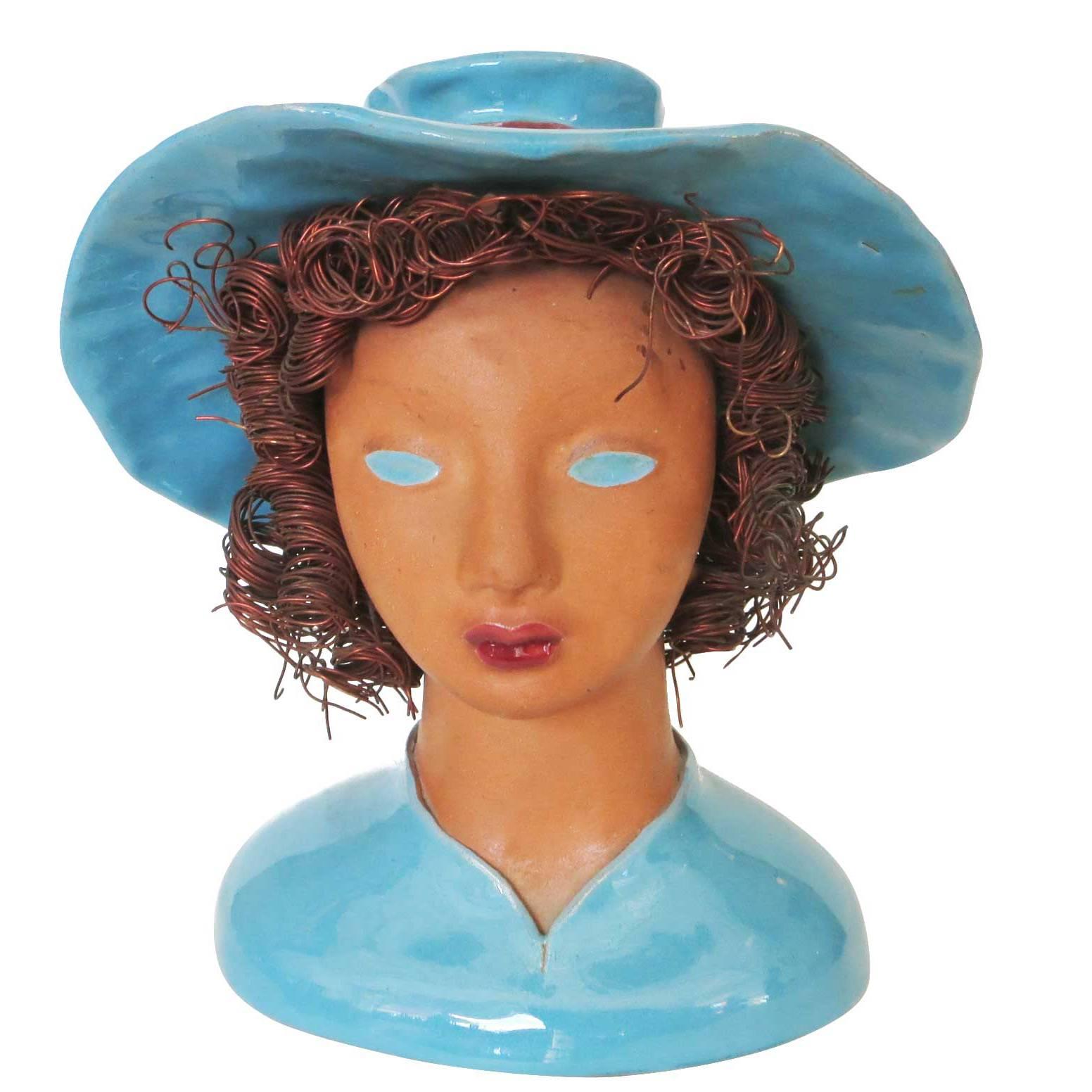 California Pottery "Becky" Bust with Copper Hair by Hermione Palmer