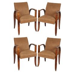 Vintage Set of Four French Art Deco Wood and Upholstered Chairs