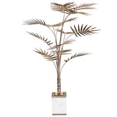 European Ivete Gold, Brass and Marble Palm Tree Floor Lamp or Table Lamp