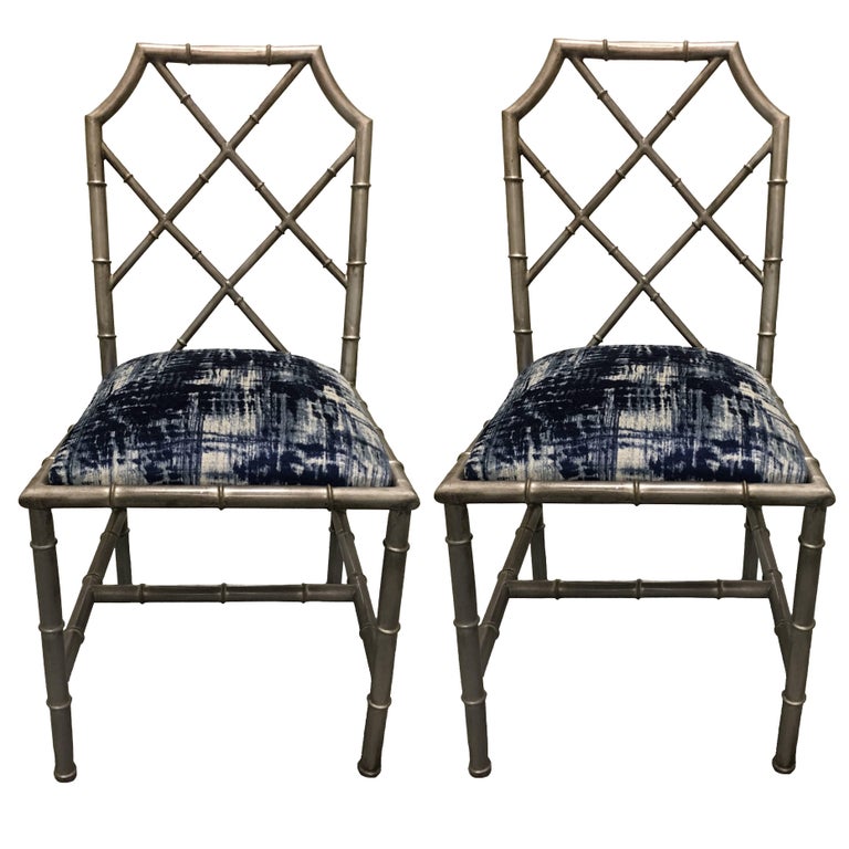 Pair Of Italian Silver Painted Faux Bamboo Side Chairs For At Pair Of Italian Silver Painted Faux Bamboo Side Chairs For