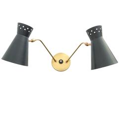 Pair of Midcentury Lunel French Sconces, 1950s Stilnovo Style Brass Lights