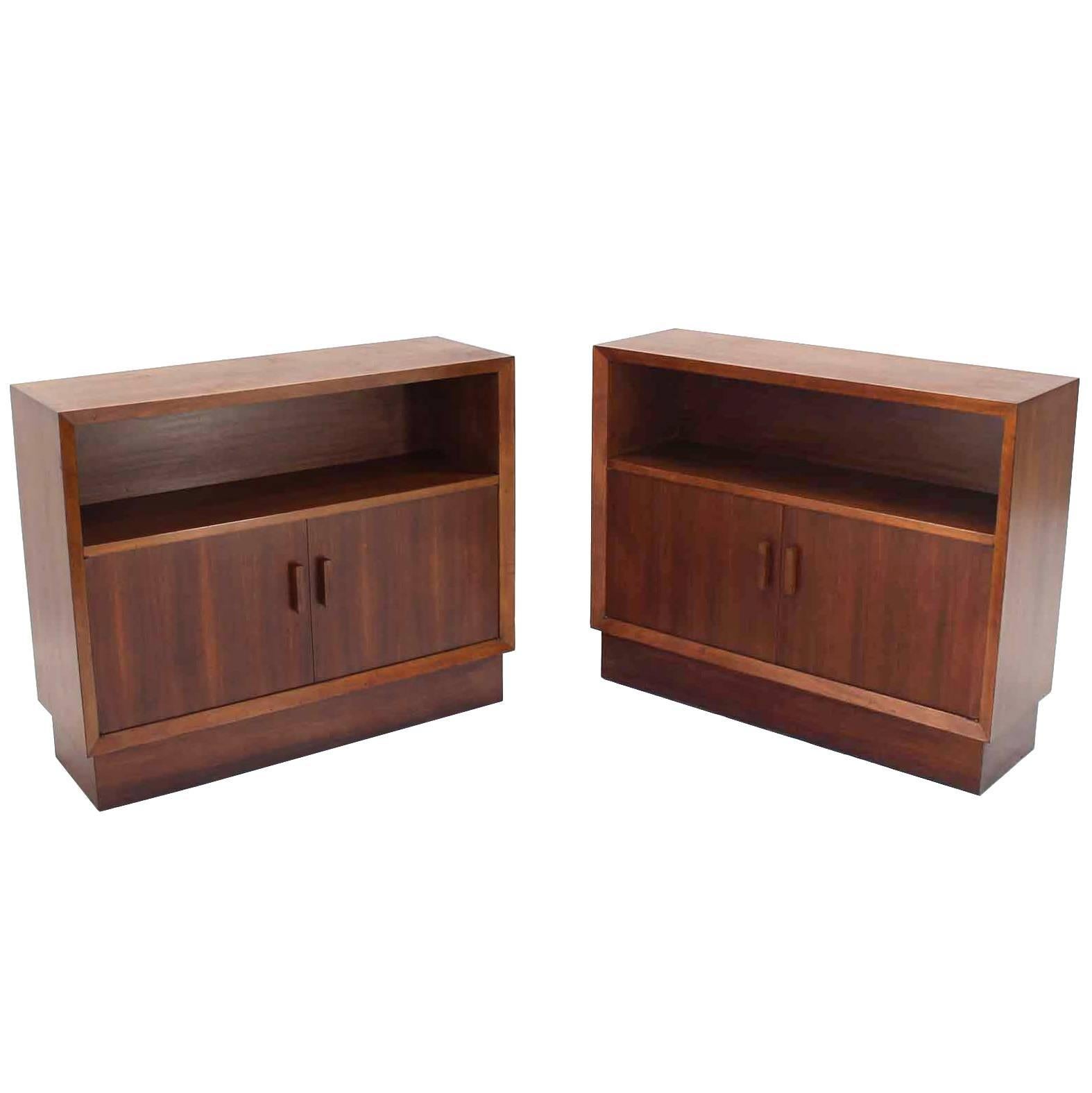 Pair of Walnut Two-Door Credenzas or Cabinets