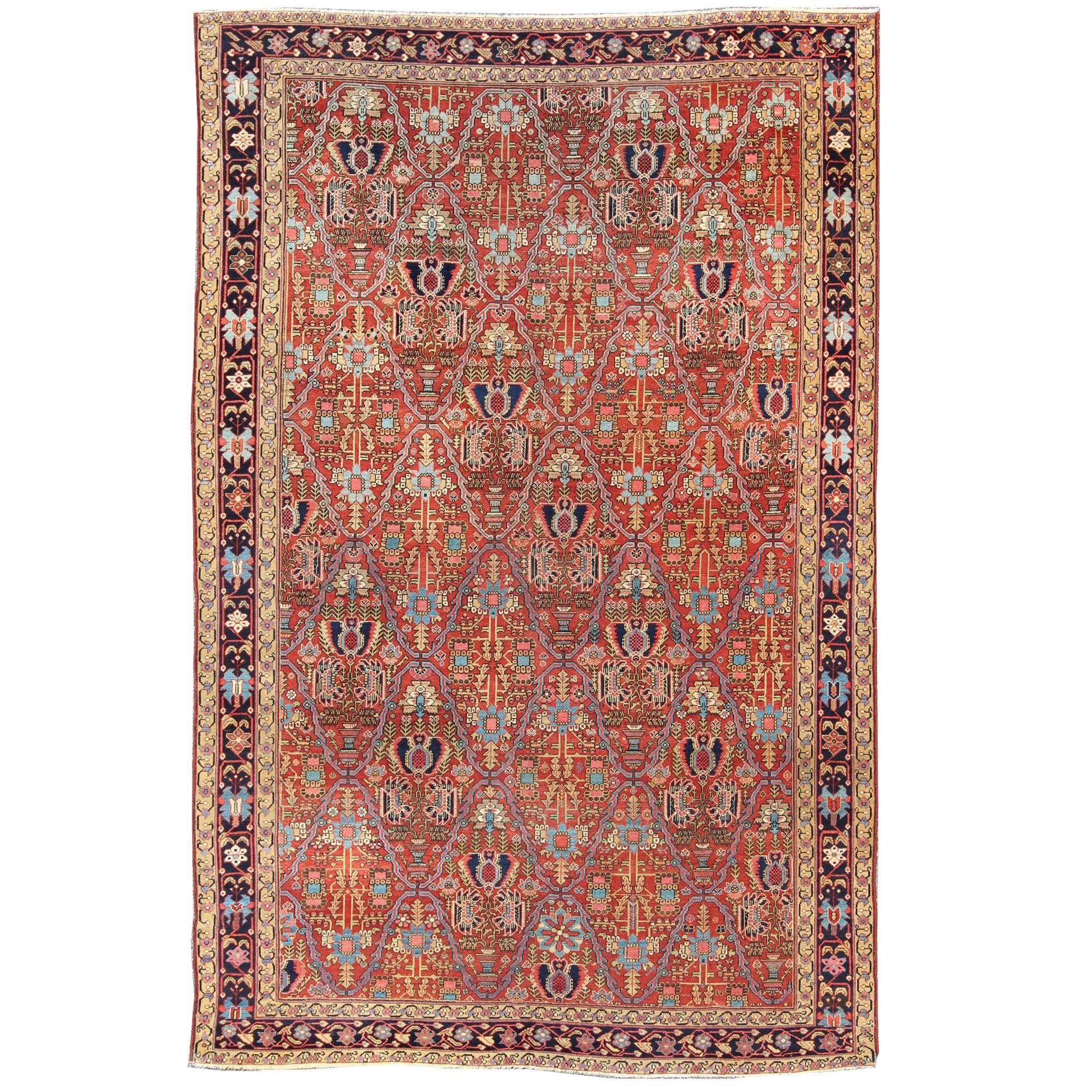 Antique 19th Century Persian Malayer Rug in All Over Geometric Design