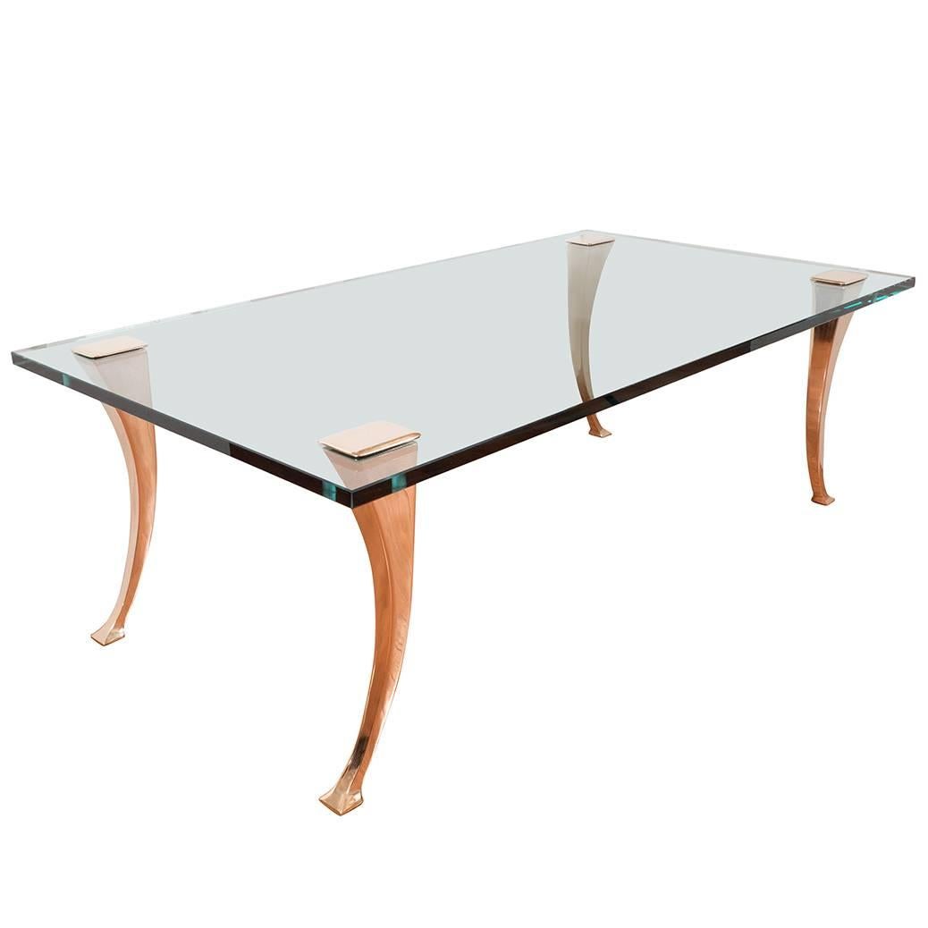 Brass Coffee Table with Sculptural Brass Legs For Sale