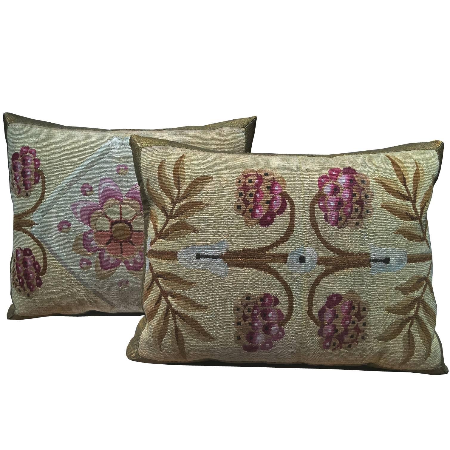 Pair of Antique French Aubusson Pillows, circa 1850 For Sale