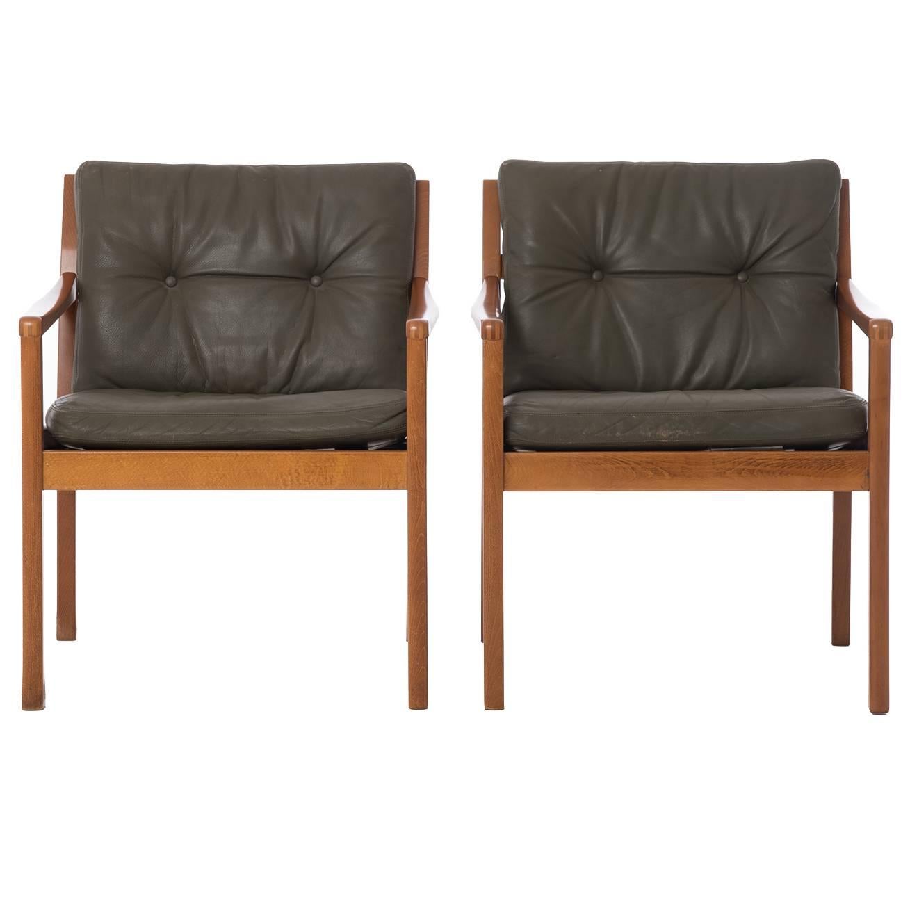 Danish Modern Leather Lounge Chairs
