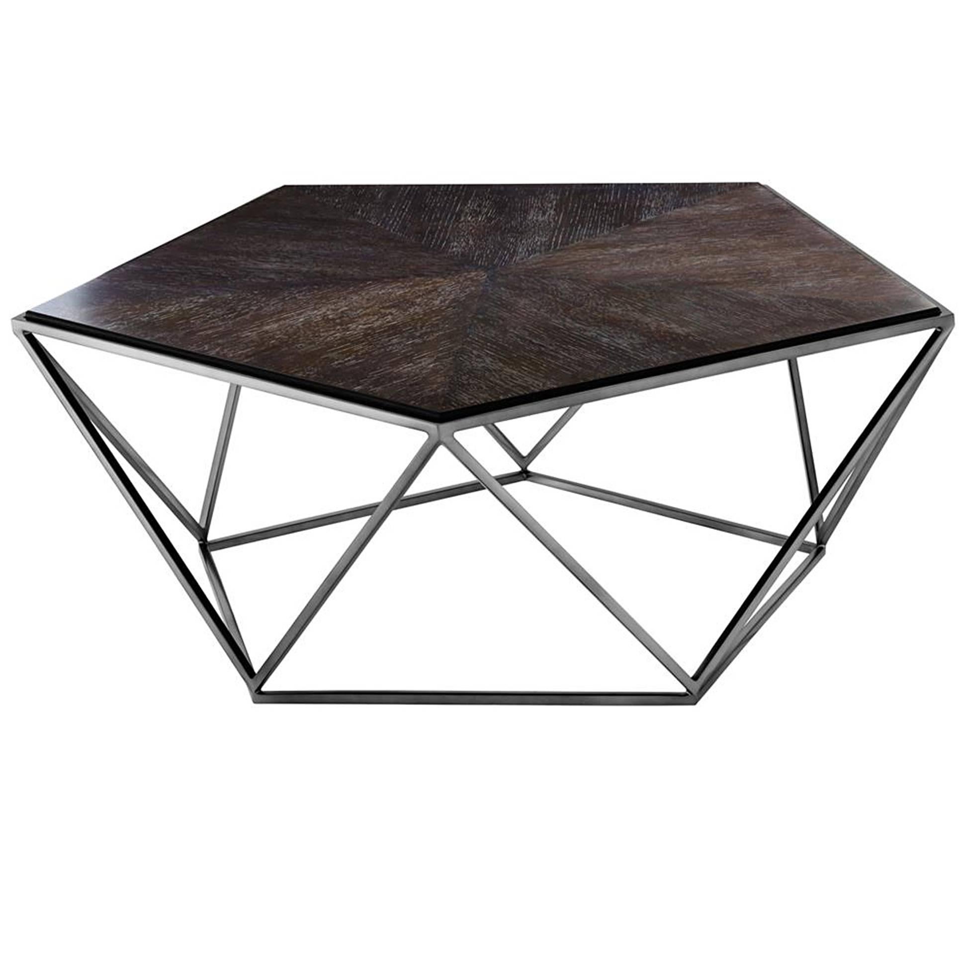 Penta Coffee Table with Charcoal Oak Top and Black Nickel Finish For Sale