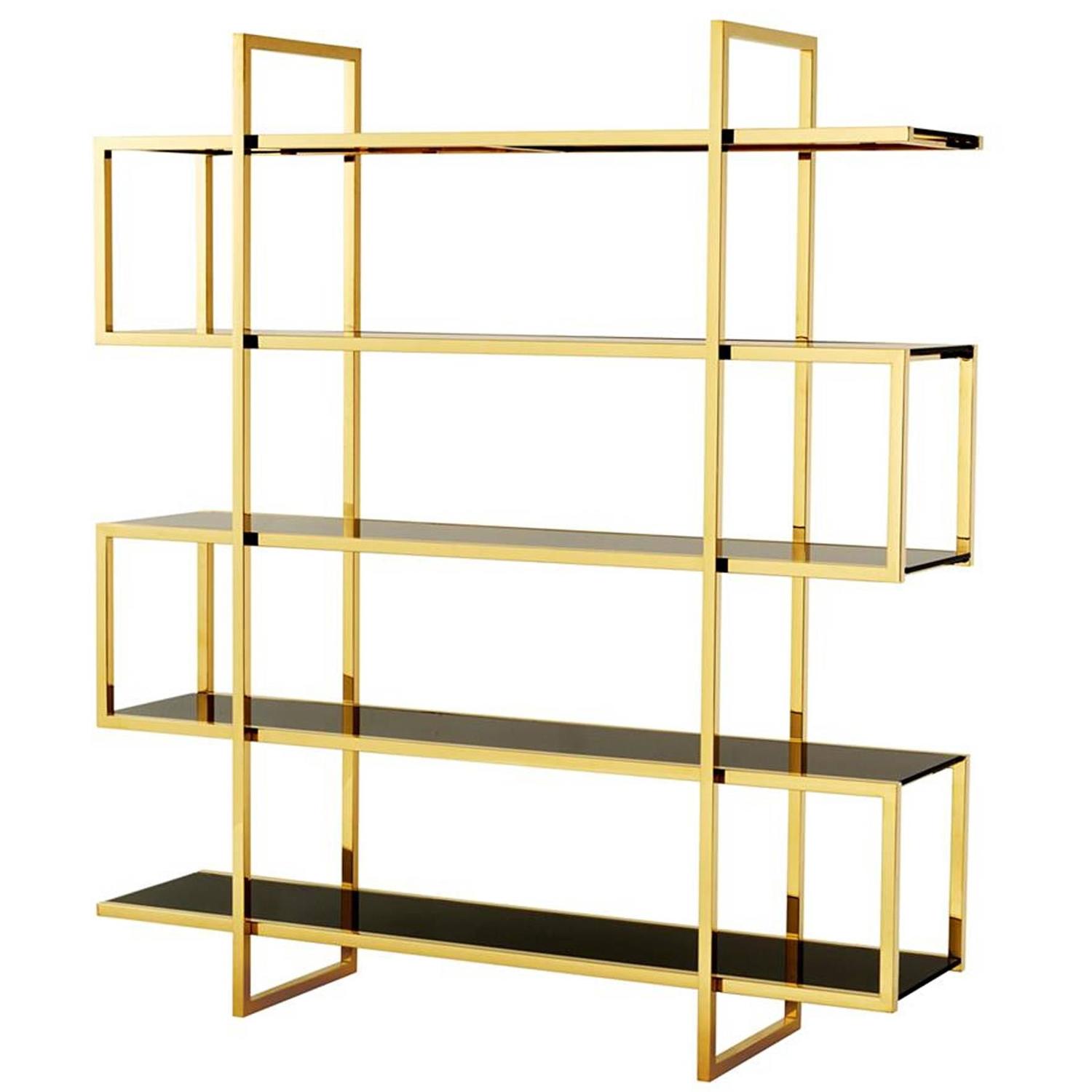 Gold Bookshelves in Gold Finish and Smoke Glass For Sale at 1stdibs
