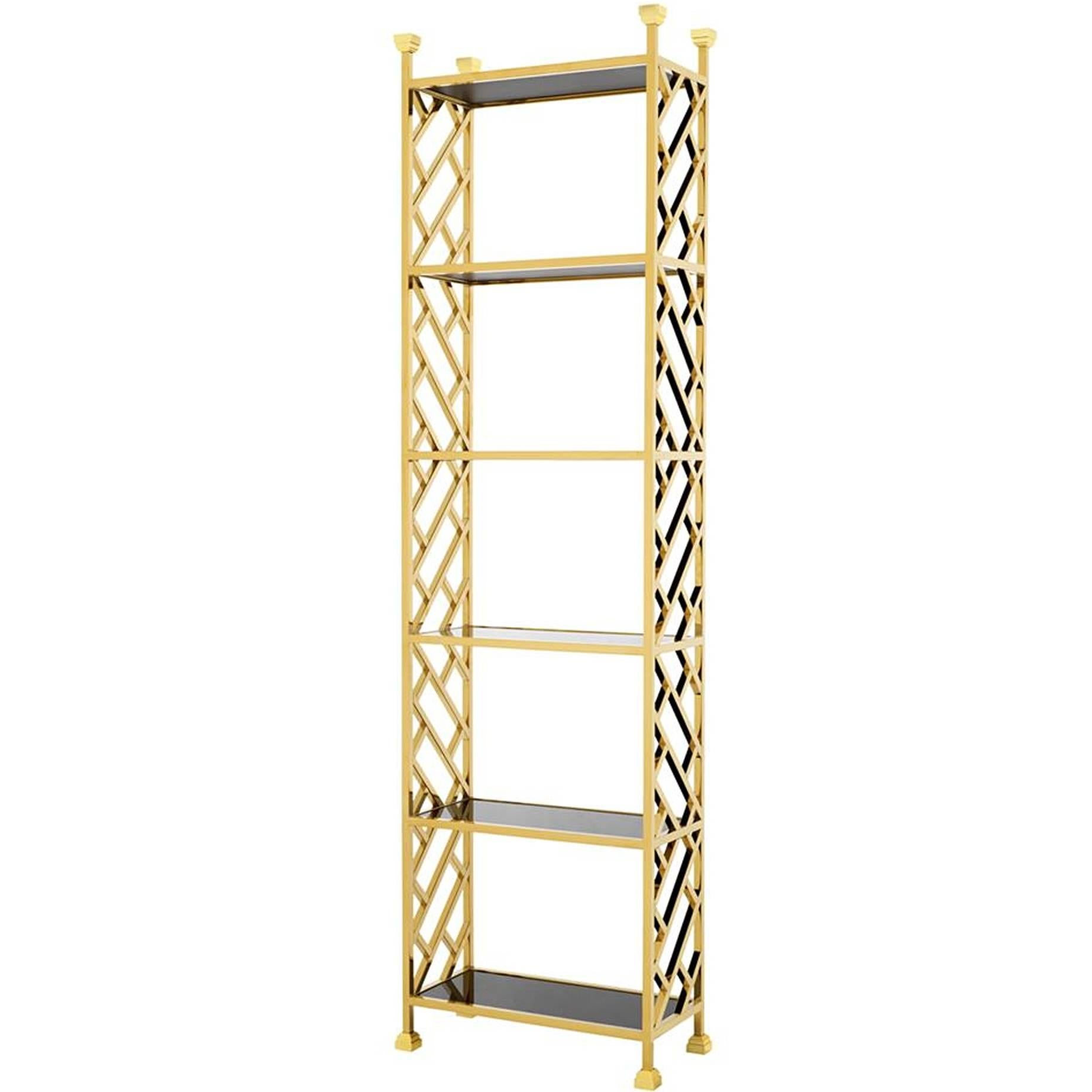 Gold Shelves in Gold Finish and Six Black Glass