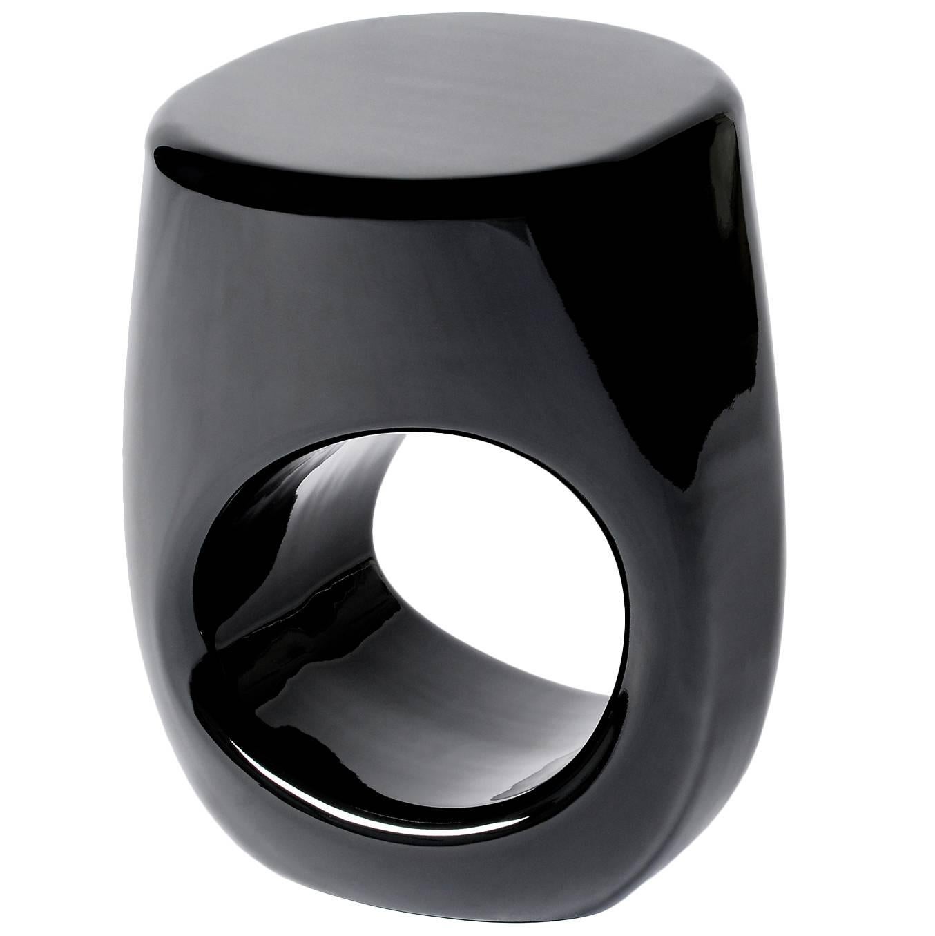 Black Lacquered Stool in Fiberglass and Black Paint For Sale