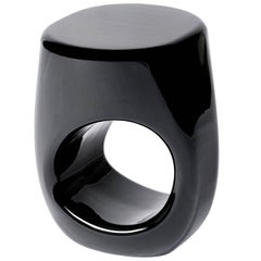 Black Lacquered Stool in Fiberglass and Black Paint