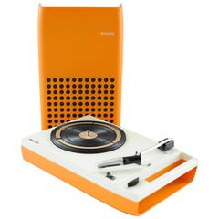 Retro Serviced Philips 113 Orange Portable Record Player Design Turn Table