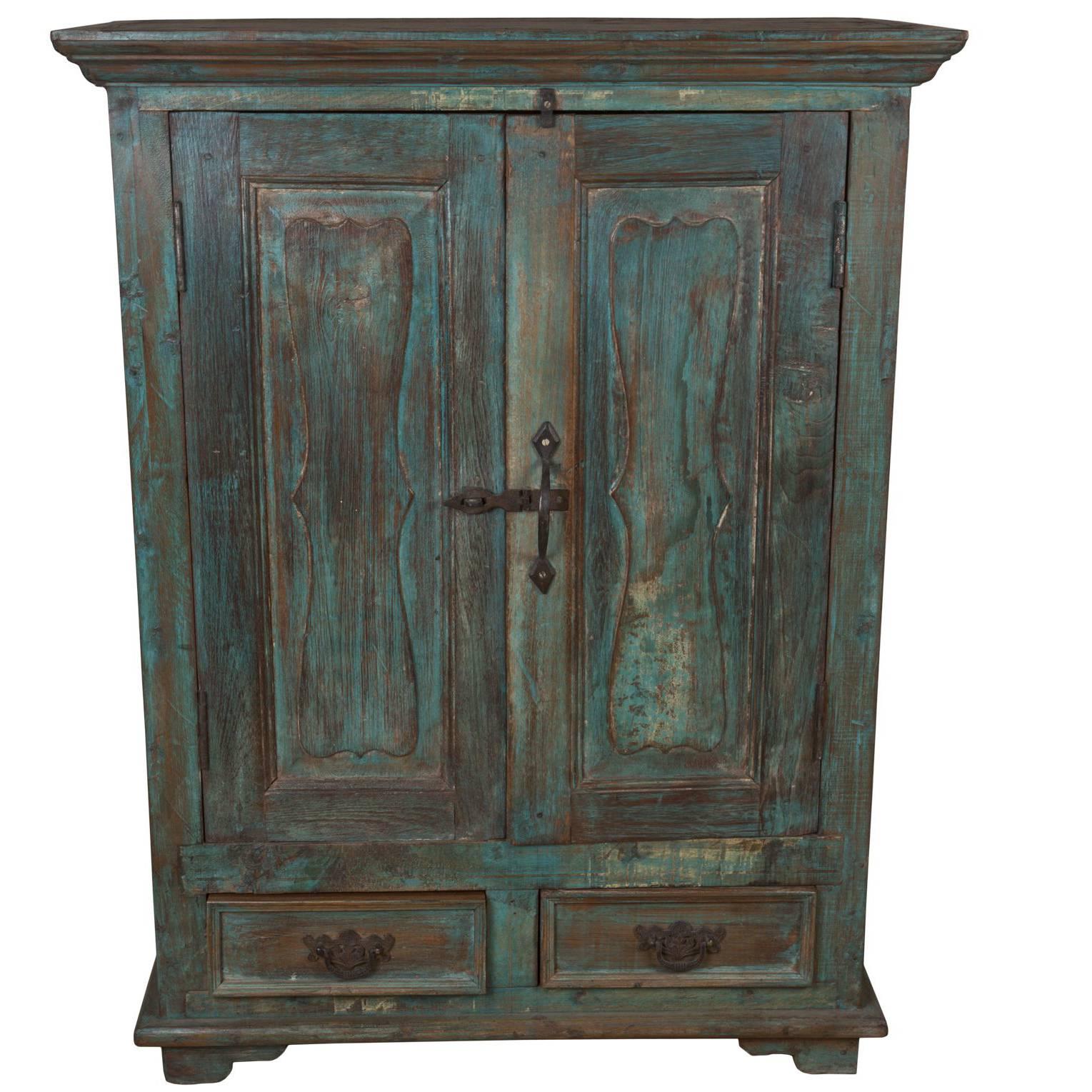 Teak Cabinet with Original Paint, Early 1900s