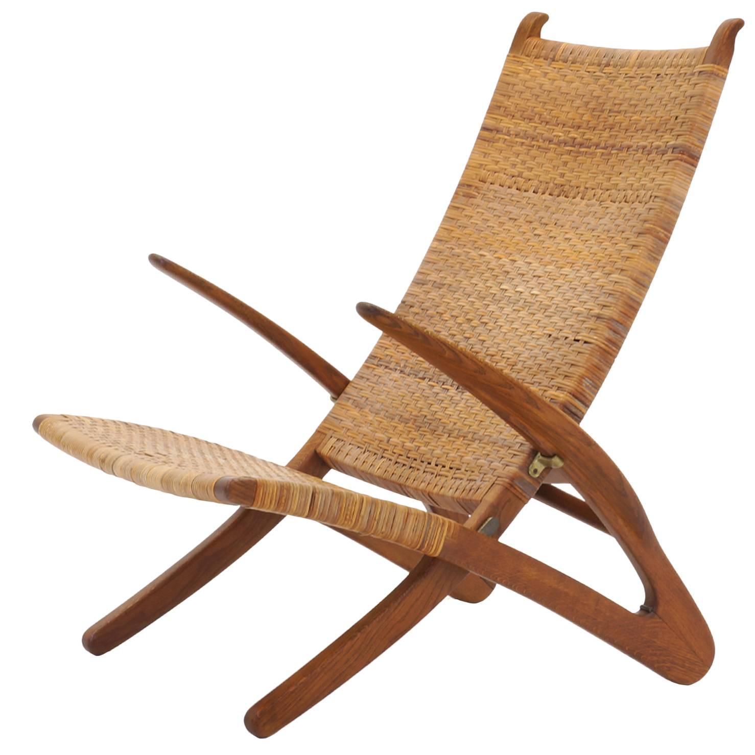 Rare Hans Wegner Dolphin Folding Lounge Chair Johannes Hansen, Denmark, 1950