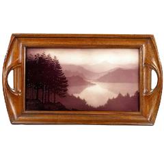 Antique Jacques Gruber, a Sculpted Wood and Carved Glass Tray