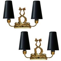 Maison Lancel Pair of Dolphin Sconces