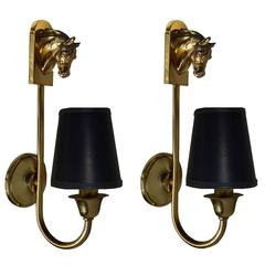 Pair of French Horse Head Sconces by Emile Guillemard