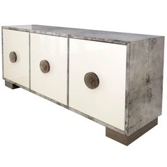 Parchment, Lacquer, Resin and Polished Steel Sideboard