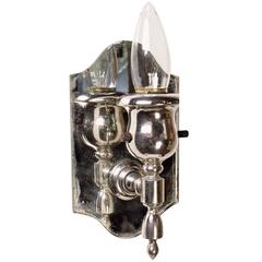 Nickel-Plated Single Candle Sconce with Antique Mirror Backplate, circa 1920