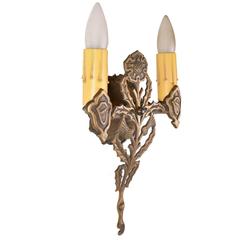 Cast Bronze Two-Candle Sconce with Shield and Thistle Motif, circa 1925