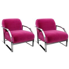 Pair of Polished Chrome Lounge Chairs by Milo Baughman, 1970s