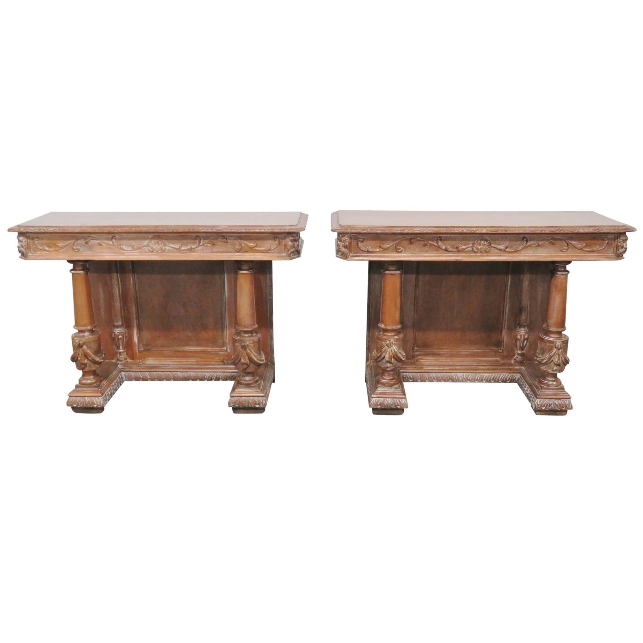 Pair of French Style Distressed Painted Consoles