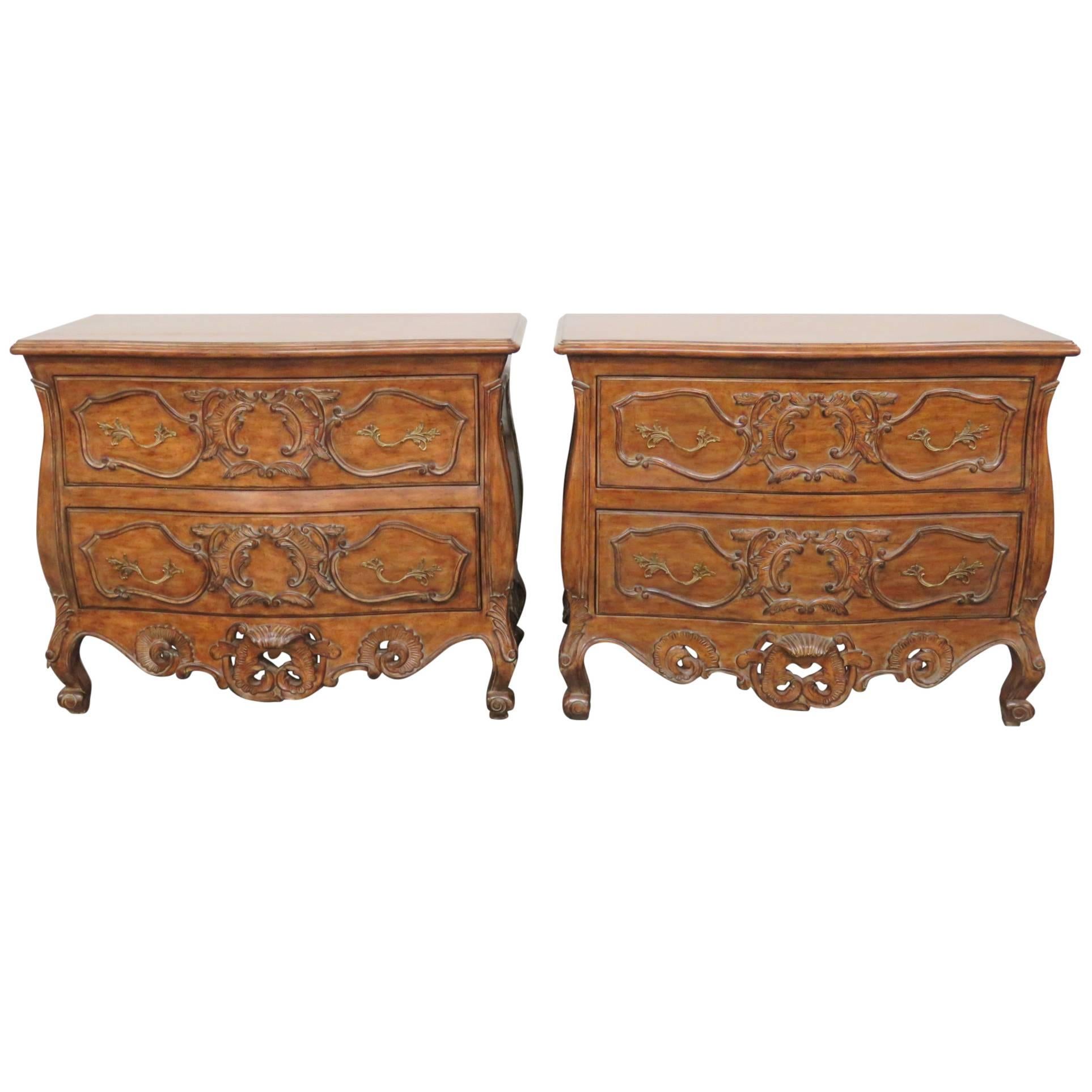 Pair of French Style Carved Commodes