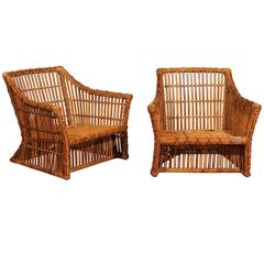 Magnificent Pair of Vintage Rattan Club Chairs by McGuire