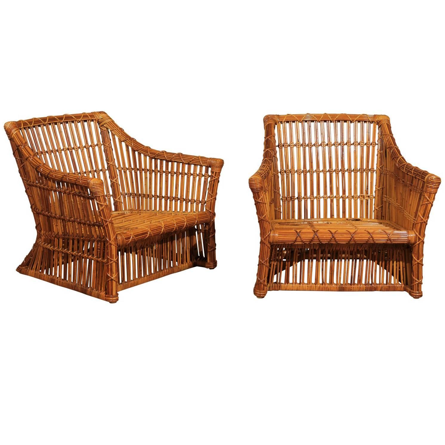 Magnificent Pair of Vintage Rattan Club Chairs by McGuire at 1stdibs