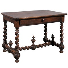 19th Century French Walnut Louis XIII Style Table with Barley Twist Legs