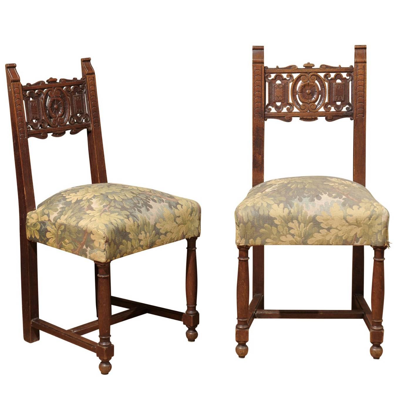 Pair of Upholstered Oak Chairs