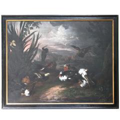 Old Master Oil on Canvas Painting of Ruffs in a Landscape