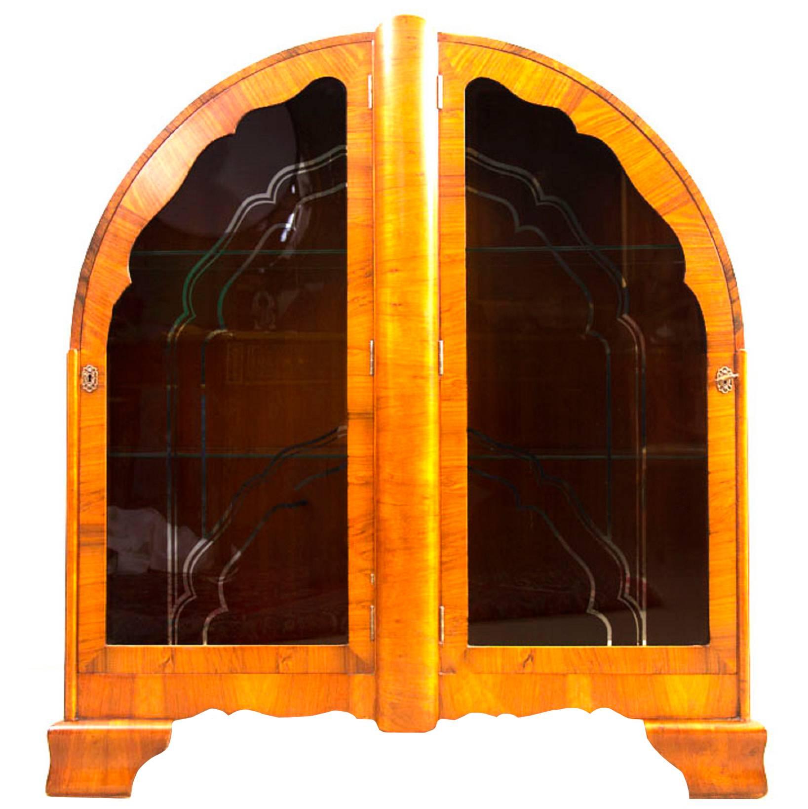 1920s Art Deco Walnut Display Cabinet or Bookcase