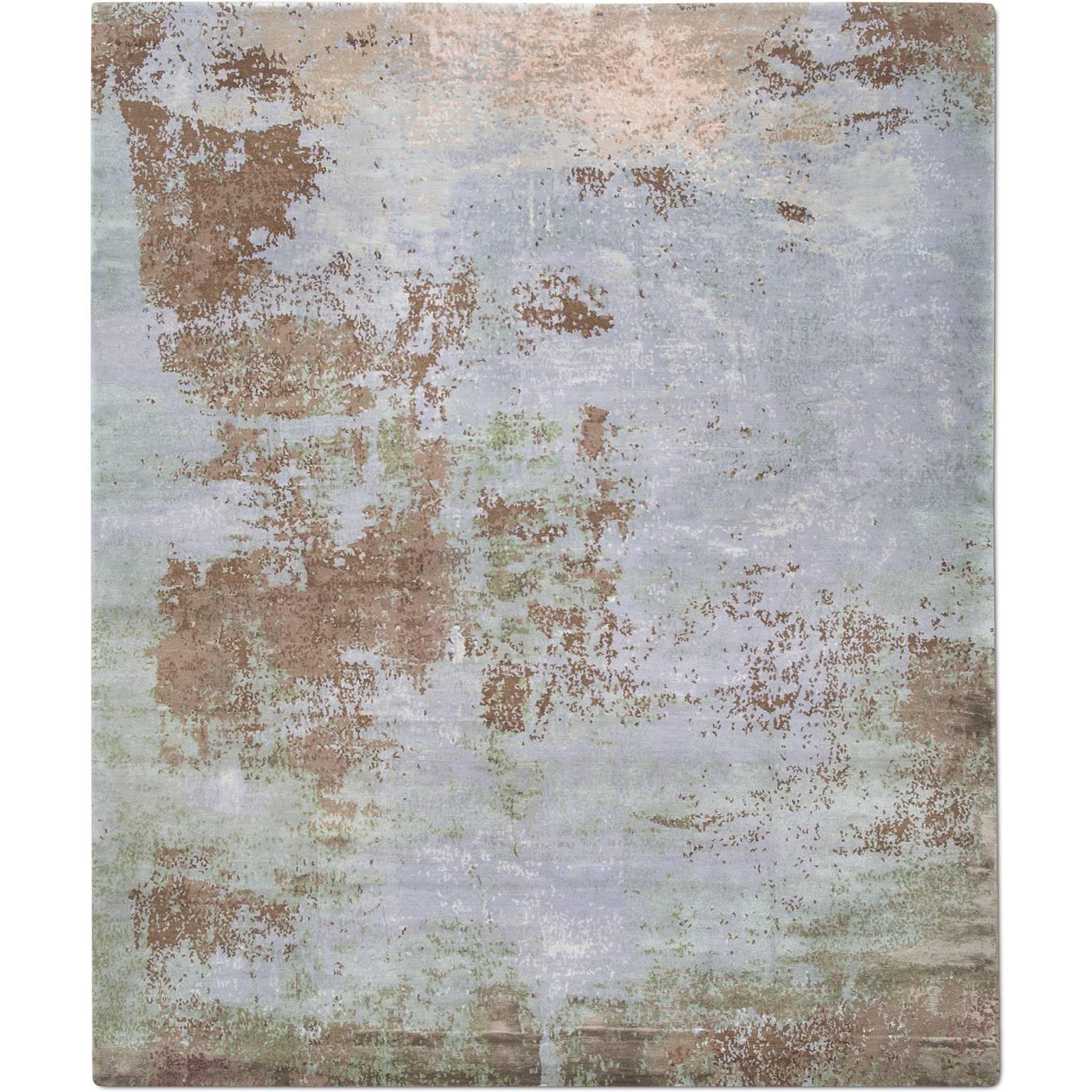 'Elements No. 01_Sand' Hand-Knotted Tibetan Modern Abstract Rug Wool & Silk For Sale