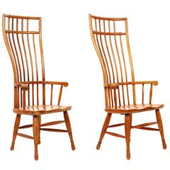 Tall-Back American Wood Armchairs