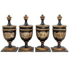 Beautiful, Rare Set of Four Apothecary Wooden Jars in Purest Neoclassical Style