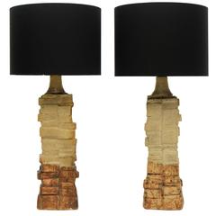 Pair of 1960s Bernard Rooke Sculptural Pottery Table Lamps Ceramic 2