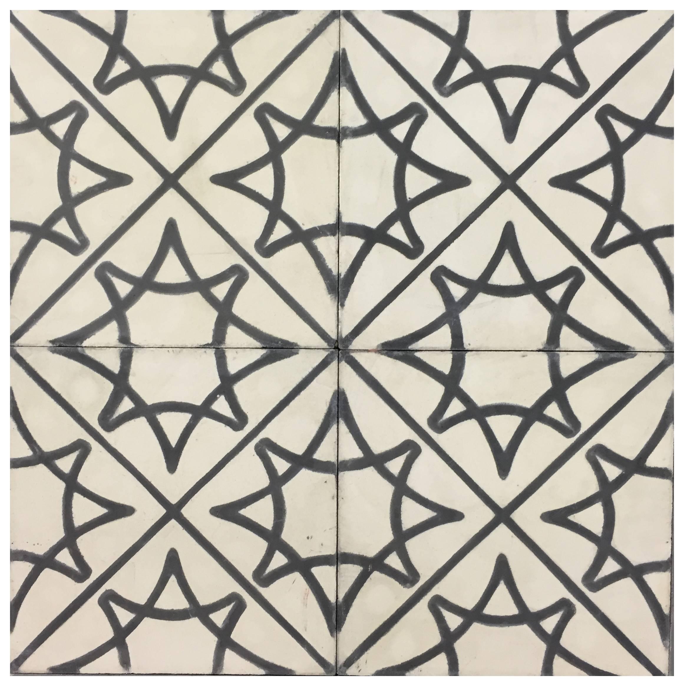 Stella Star Black and White Cement Tiles Haskell For Sale at 1stDibs