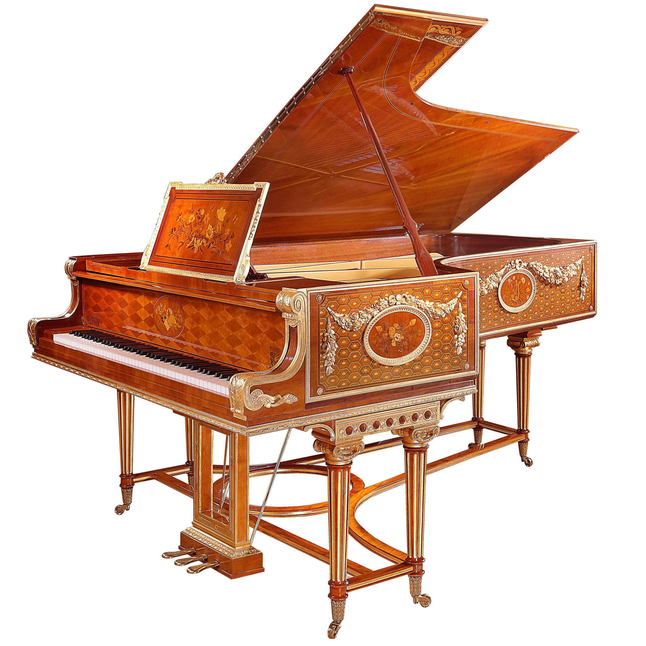 New German Luxury Grand Piano with 24-Carat Gold Platings Pure Shellack Finish For Sale