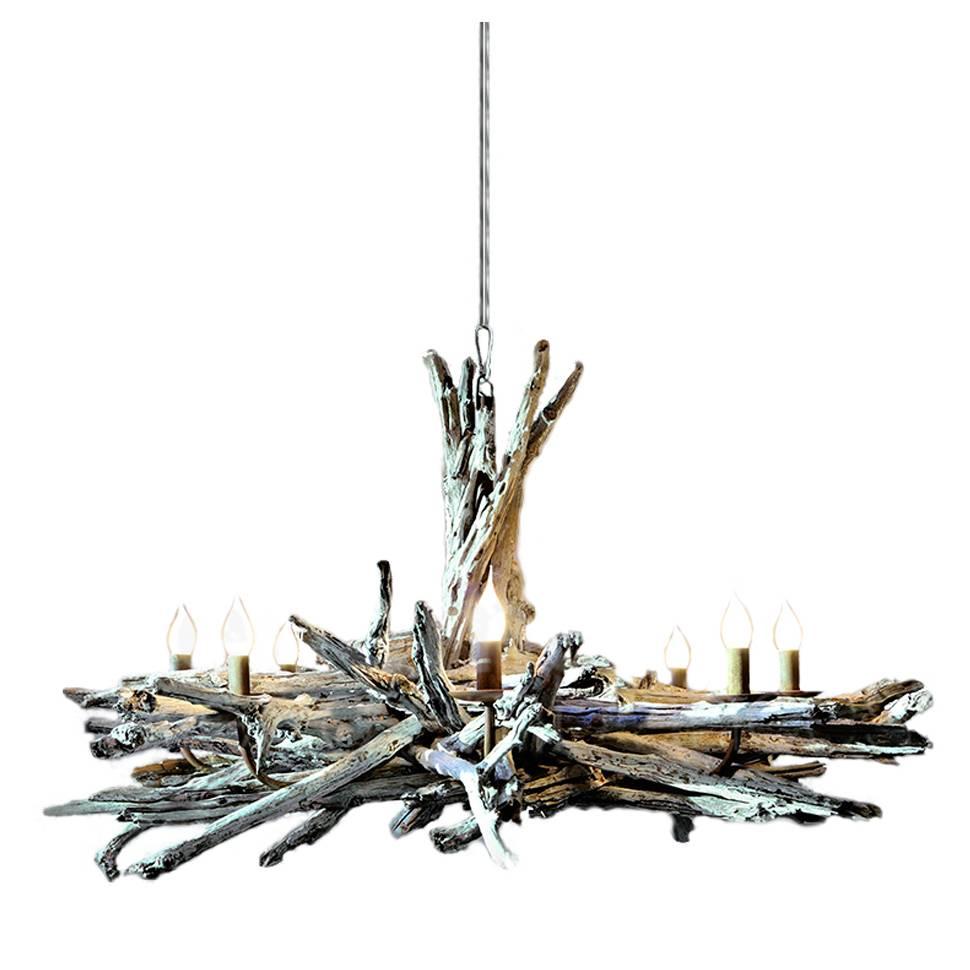 Chandelier with Wood Branches For Sale