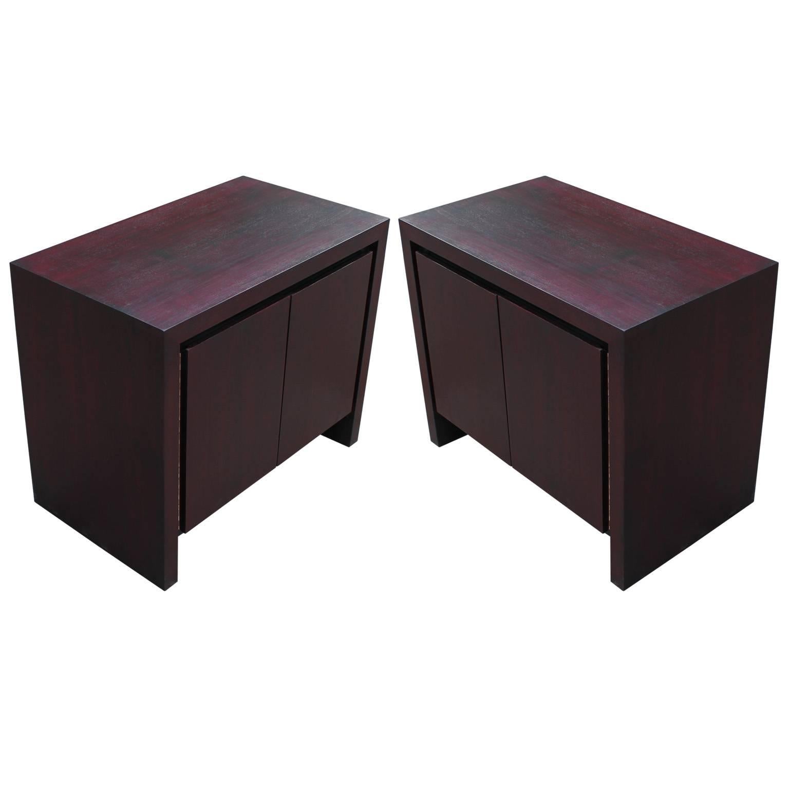 Pair of Clean Lined Modern Vintage Purple Stained Chests / Nightstands