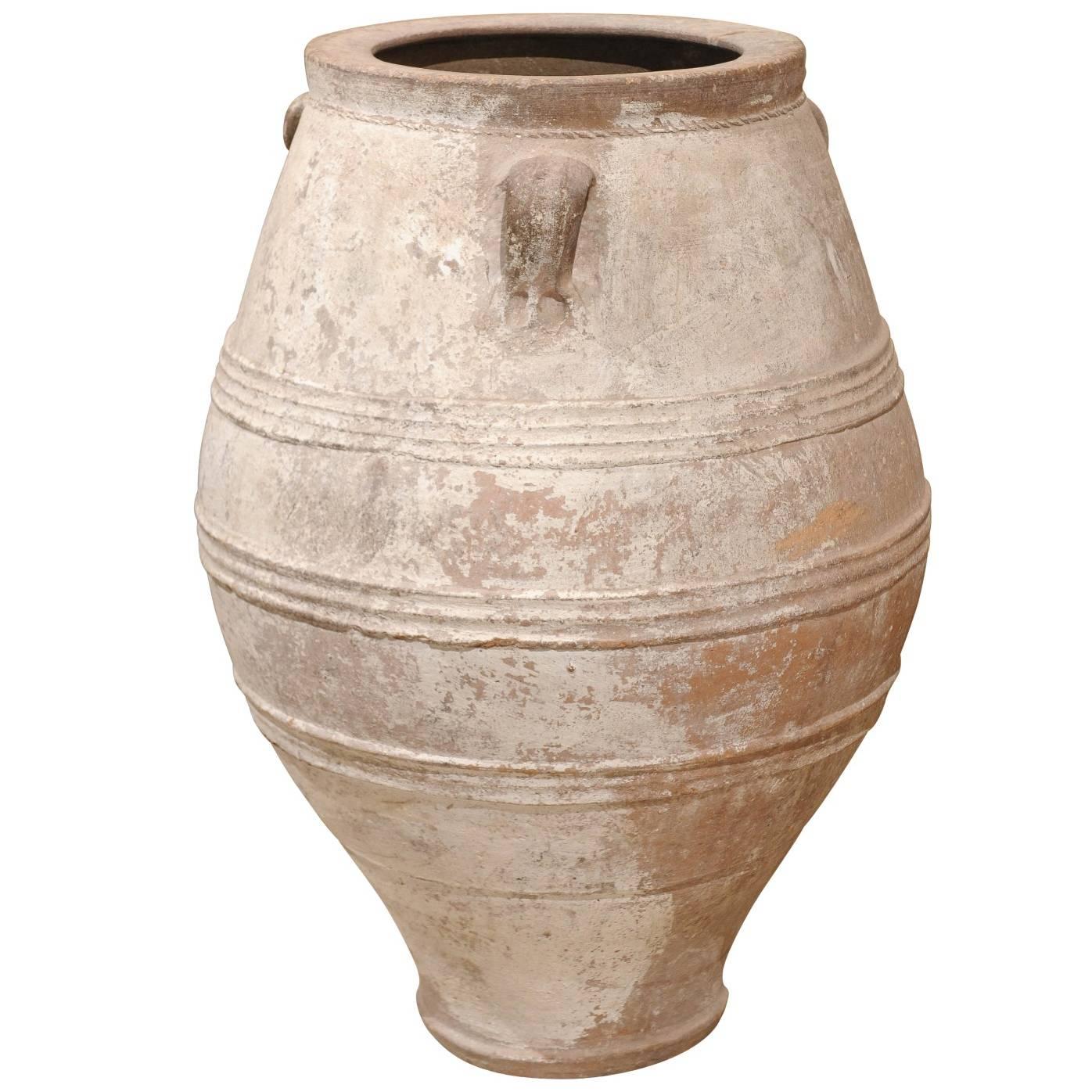 Mid-Century Large White Greek Terracotta Pot
