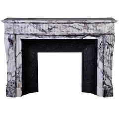 Antique Louis XVI Style Fireplace in Breche Violette Marble with Flutings Decor