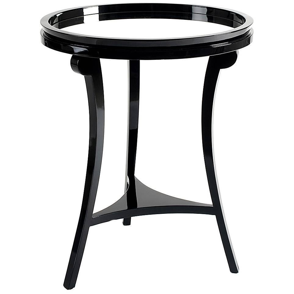 Pair of European Modern Boca Do Lobo Black Lacquer, Mirror Top Side Tables For Sale
