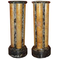 Pair of French Yellow Aleppo Breccia and Vert de Mer Marble Columns or Pedestals
