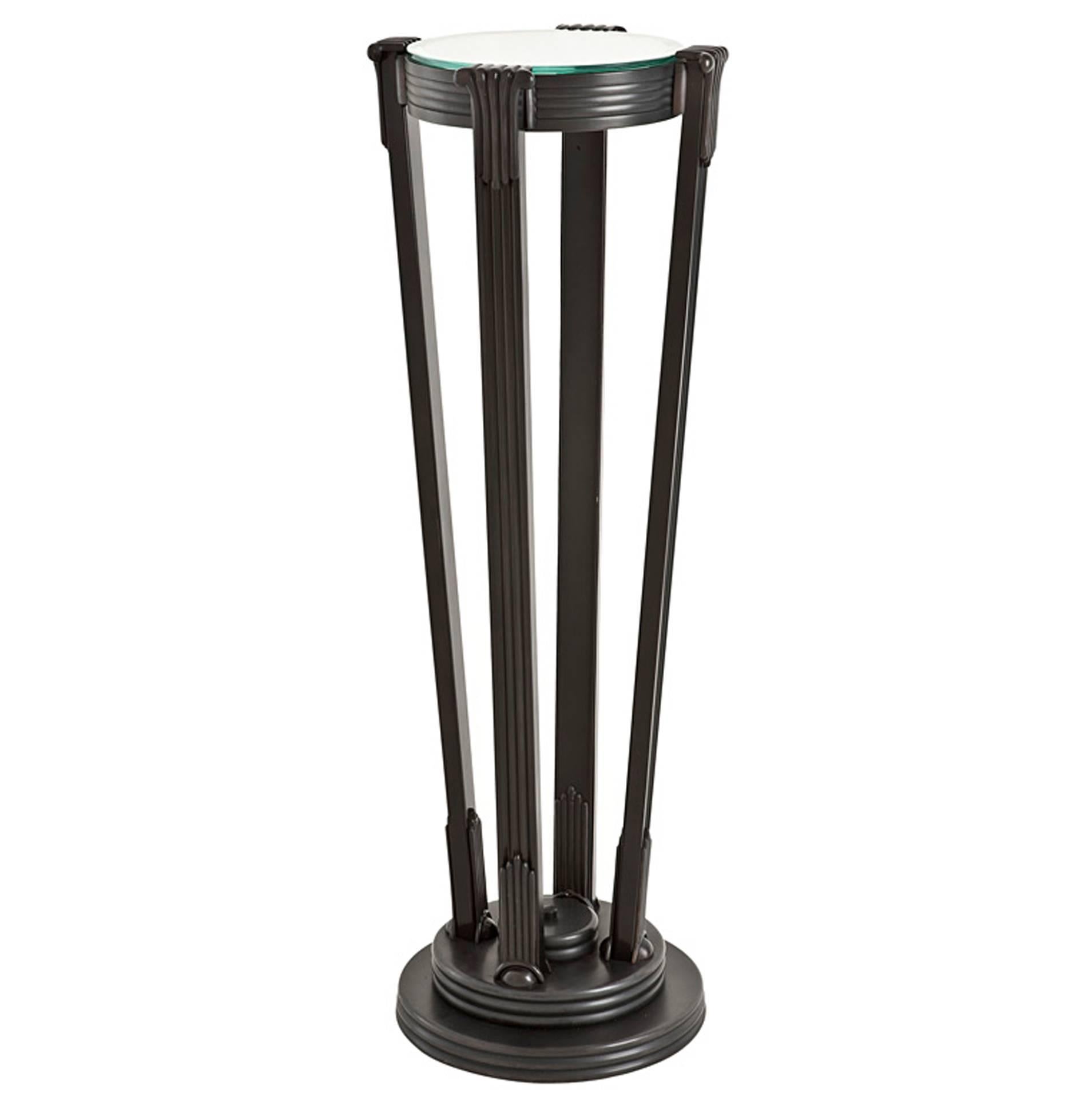 Art Deco Column in Antique Bronze Finish with Glass Top