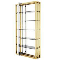 Caprio Bookshelves in Gold Finish Stainless Steel and Smoke Glass