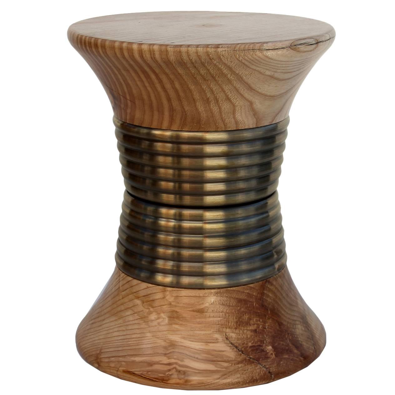 Ring Stool in Tilia Wood and Brushed Brass Rings For Sale