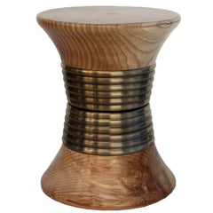 Ring Stool in Tilia Wood and Brushed Brass Rings