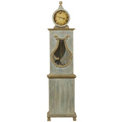 Antique Swedish Clock with Lyre Shaped Motif, Nicely Aged Face and Round Finial
